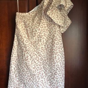 J.Crew One-shoulder ruffle dress in Italian ikat leopard